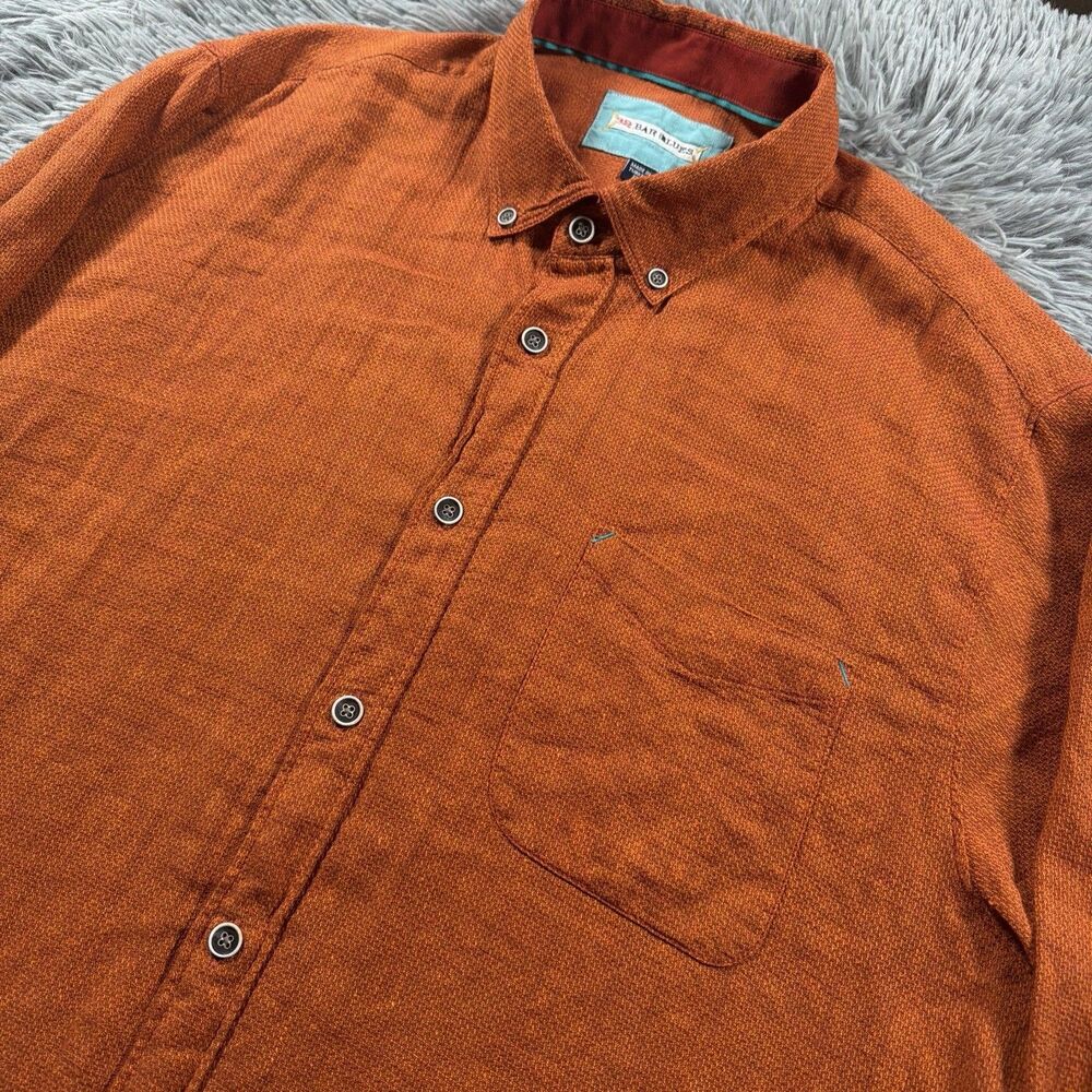 32 Bar Blues Extra Large Orange Button Up Linen Blend Outdoor Pocket Casual Mens